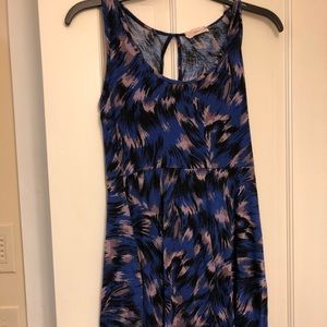 Blue and dusty purple patterned mini dress